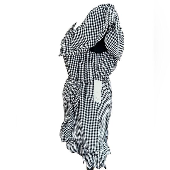New with tags TOBI black/white gingham off shoulder ruffle front dress size M. - Picture 5 of 8